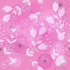 Fototapeta na wymiar Pink Flowers Seamless Pattern