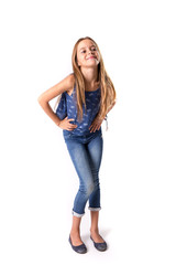 Young girl posing in jeans