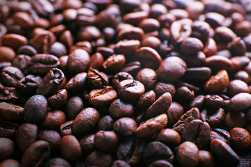 Roasted coffee grains, close-up