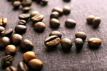 Roasted coffee grains, close-up