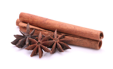 Anise and cinnamon isolated on white background