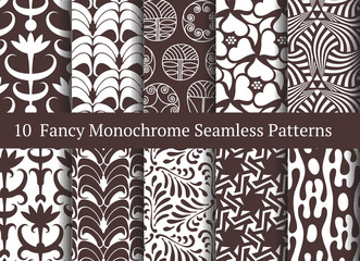 Abstract seamless patterns. Geometrical and floral ornaments - 97161731