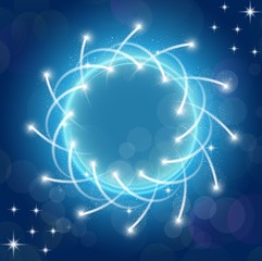 Sparkles blue background with stars round frame