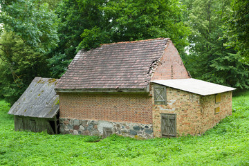 ancient construction from a brick in the wood