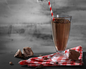 Chocolate cocktail on wooden background