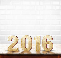 2016 Year  wood texture on marble table with white ceramic tile