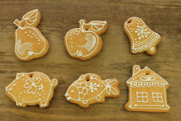 Gingerbread on wooden background