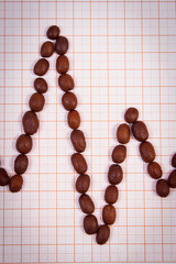 Cardiogram line of roasted coffee grains, medicine and healthcare concept