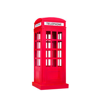 red phone booth on isolated white background