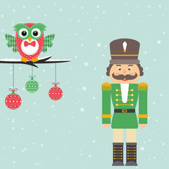 winter owl and nutcracker green