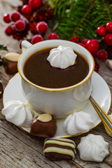Cup of coffee and Christmas decoration