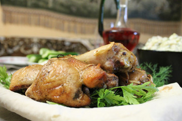 Skewers of chicken in pita bread