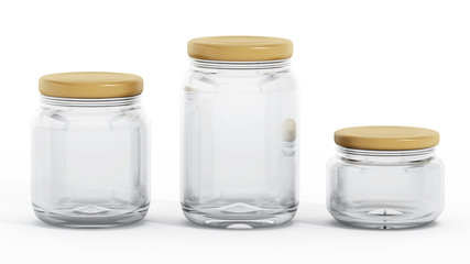 Isolated glass jars with yellow lids