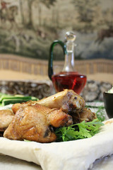 Skewers of chicken in pita bread