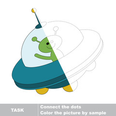 Cartoon ufo toy to be colored. Vector trace game. 