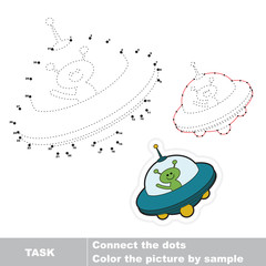 Cartoon ufo toy to be traced. Vector numbers game. 