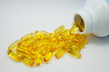 Fish oil capsules and container