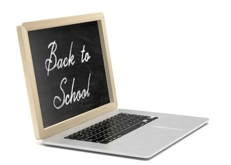  Laptop with chalkboard, back to school, education concept