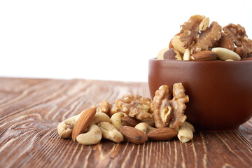 Mix nuts  on wooden background
