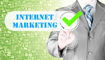 business man pressing checkbox  internet marketing