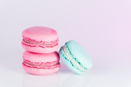 series Colorful and tasty French cookies Macarons on a colorful