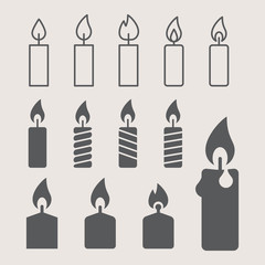 a lit candle. icons set