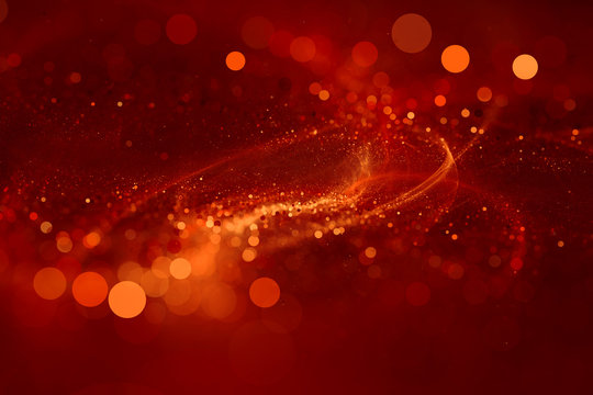 Abstract background red bokeh circles. Beautiful background with confetti particles.