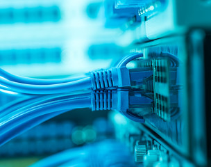 Network switch and ethernet cables,Data Center Concept.