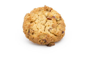 Oatmeal cookies with cranberries on a white background.