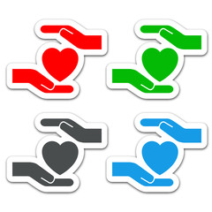 Icono plano manos con corazon en varios colores #1