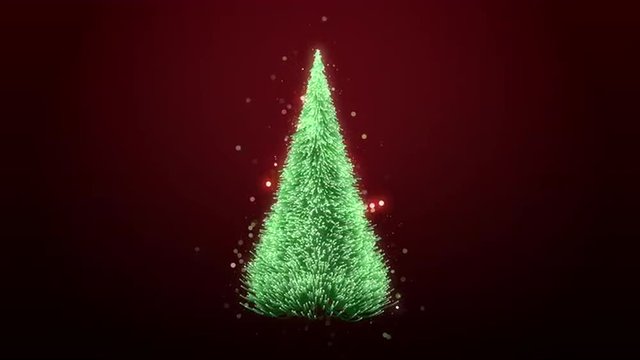 growing up and rotating a green christmas tree with sparkles  loop 4K