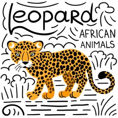 Leopard with lettering on a white background isolated. © havroshechka