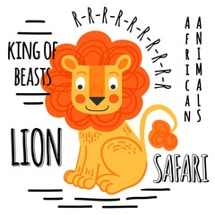 Lion red with lettering on a white background isolated. © havroshechka