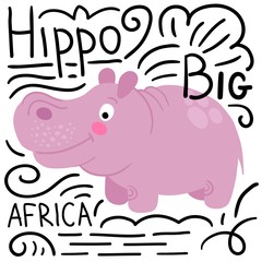 Hippo pink with lettering on a white background isolated. 