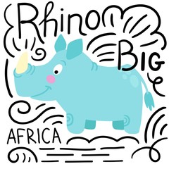 Rhino blue with lettering on a white background isolated.
