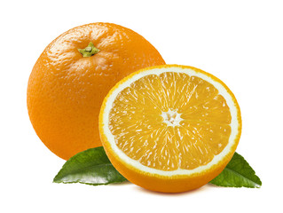 Orange whole half piece leaves isolated on white background