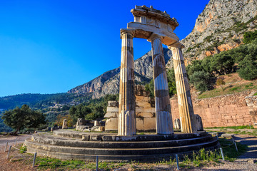 ruins Athina Pronaia temple in Ancient Delphi, Greece, Europe