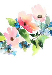 Greeting card with flowers. Pastel colors. Handmade.