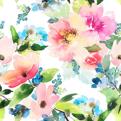 Seamless pattern with flowers watercolor. Gentle colors. Female