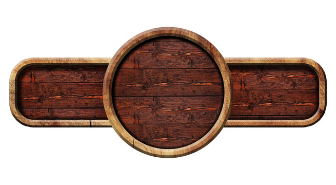 Circle wooden sign, illustration.