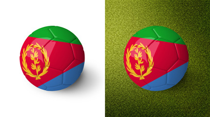 Obraz premium 3d realistic soccer ball with the flag of Eritrea on it isolated on white background and on green soccer field. See whole set for other countries. 