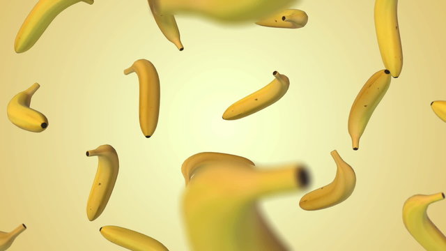 Flying banana on gradient background. 
