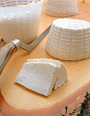 Sliced white ricotta cheese