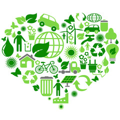 Eco green symbols in heart shape
