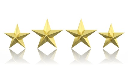 Four golden stars isolated on white background
