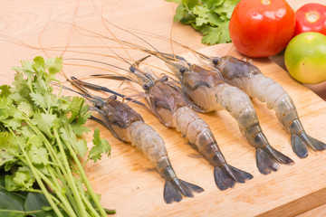 Raw tiger Fresh shrimps with vegetables