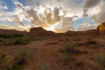 Landscape of Arches National Park at sunset, USA