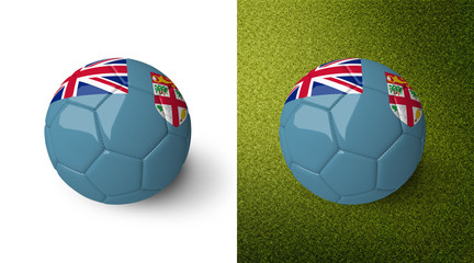 Fototapeta premium 3d realistic soccer ball with the flag of Fiji on it isolated on white background and on green soccer field. See whole set for other countries. 