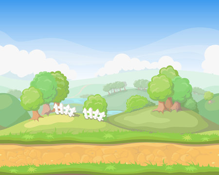 Cartoon cute  country seamless horizontal landscape, game background