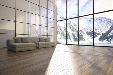 3d illustration of comfortable contemporary interior with amazing view